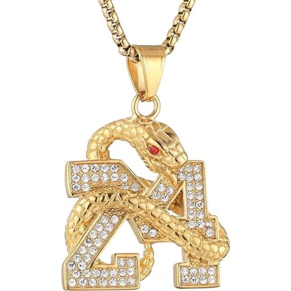Kobe Bryant Black Mamba 18K Gold Plated Memorial 24 Legend Basketball Pendant CZ